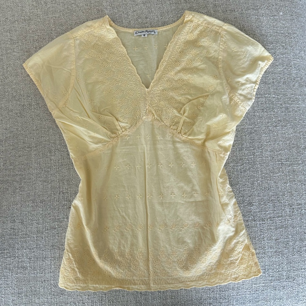 Vintage Butter Yellow Eyelet Blouse